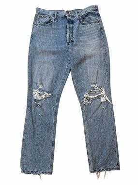 Agolde Riley Crop Distressed Straight Leg Jeans